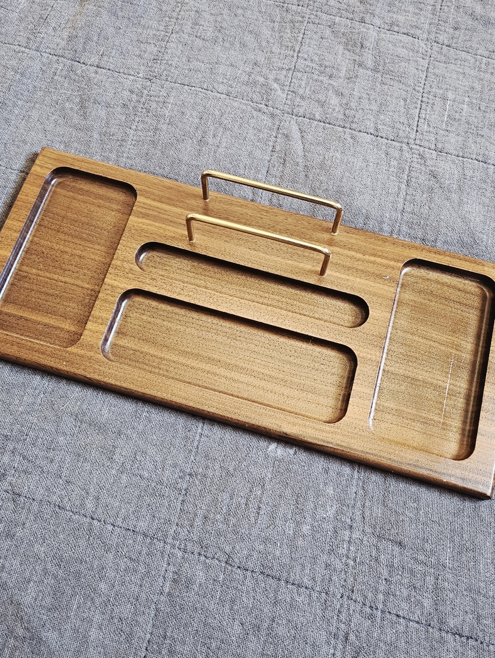MCM Vintage Wood Valet Desk Tray Organizer With Brass